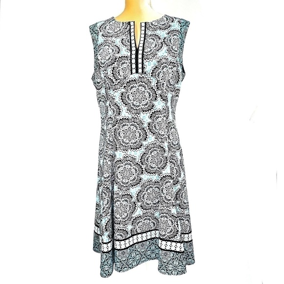 Maggy London Dress Size 14 Sleeveless Split Neck Midi Blue Black White EUC - Picture 1 of 7